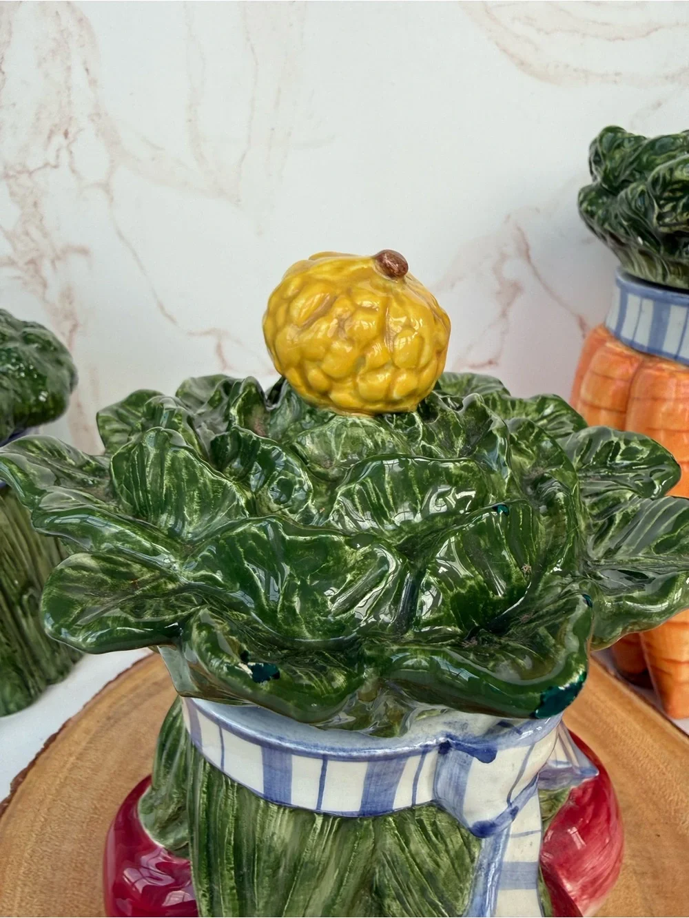 Vintage Fitz and Floyd Vegetable Bowquet Ceramic Kitchen Canister Set Majolica